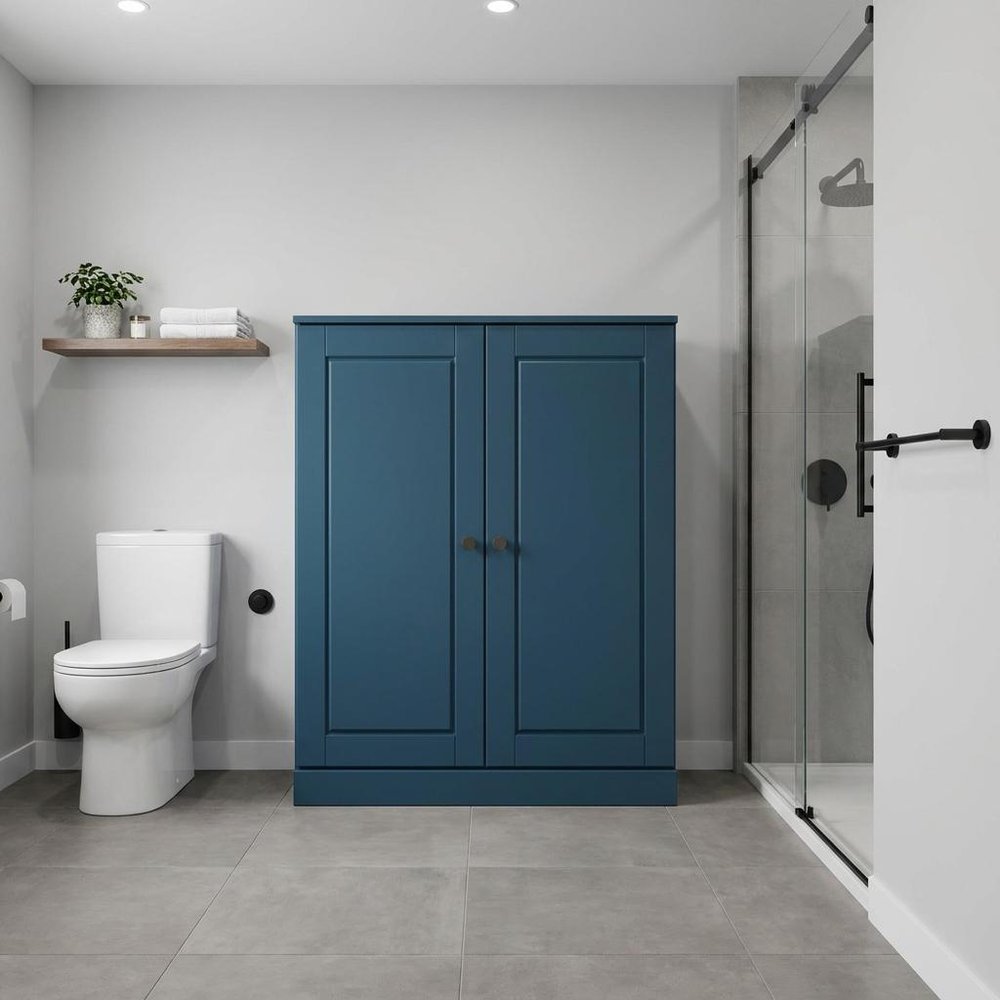 32" Teal Blue Solid Wood Double Door Linen Cabinet — view 5