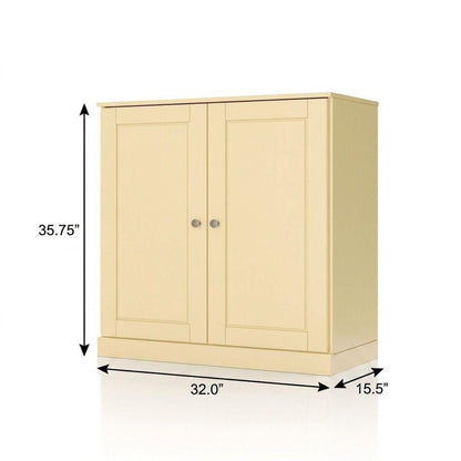 32" Yellow Solid Wood Double Door Linen Cabinet