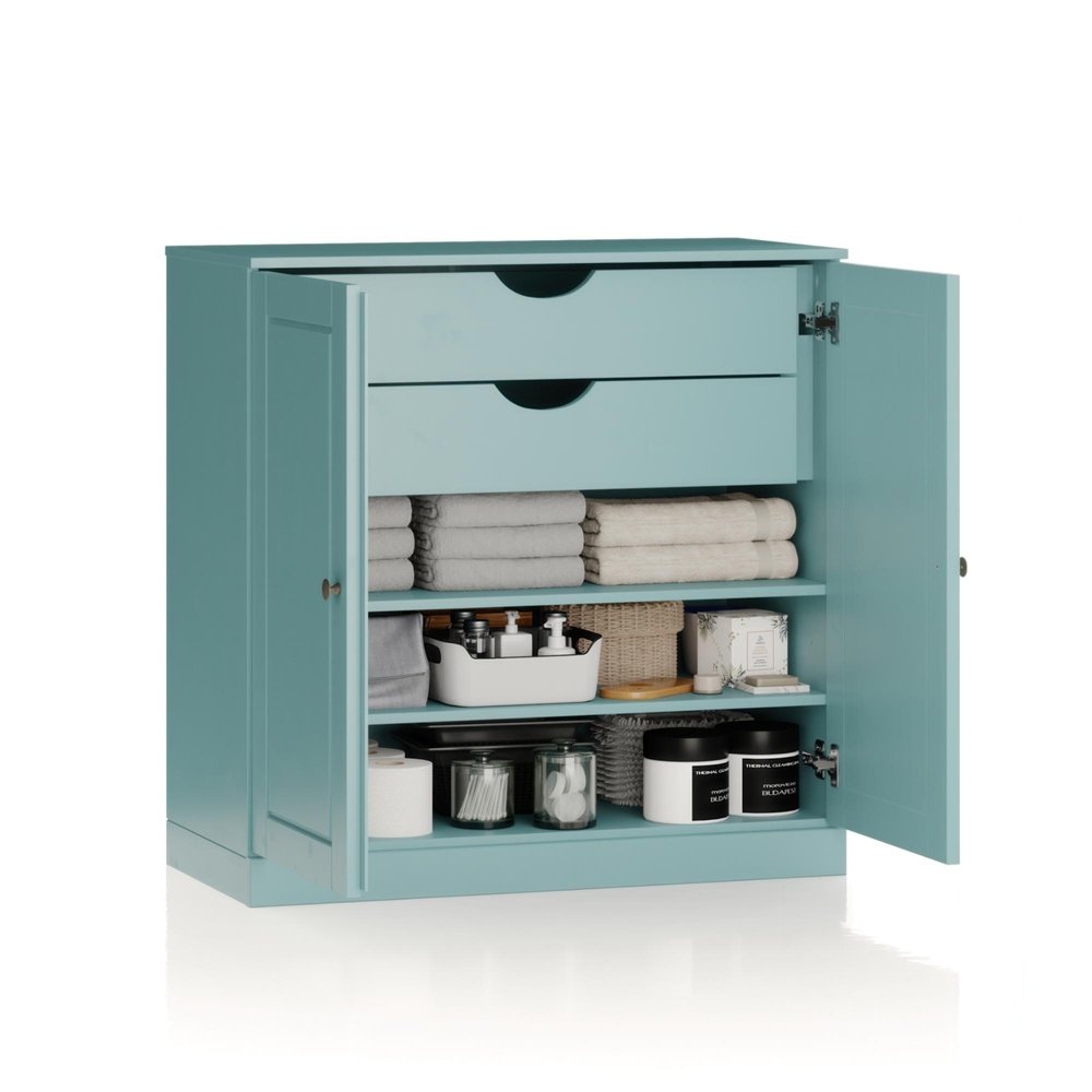 32" Aqua Solid Wood Double Door Linen Cabinet — view 2