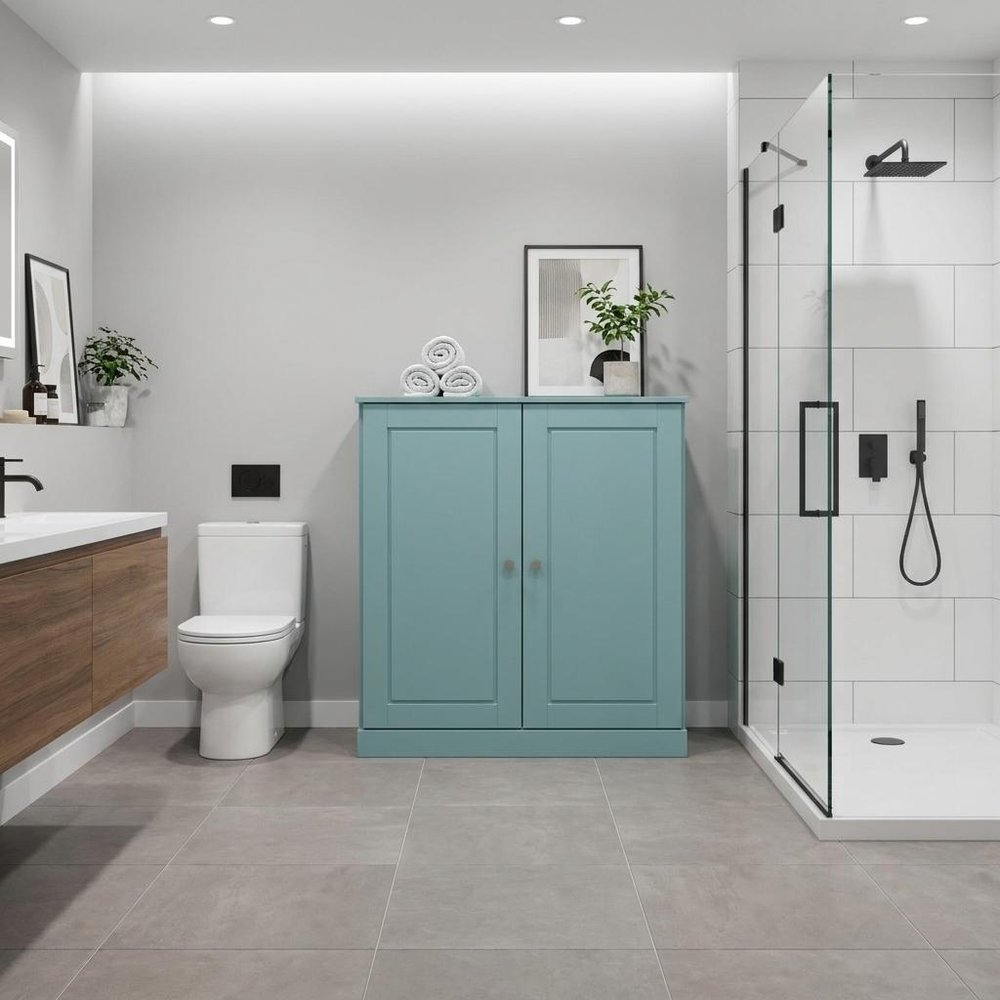 32" Aqua Solid Wood Double Door Linen Cabinet