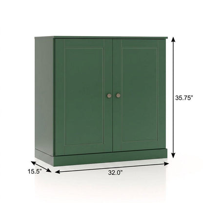 32" Green Solid Wood Double Door Linen Cabinet HomeRoots