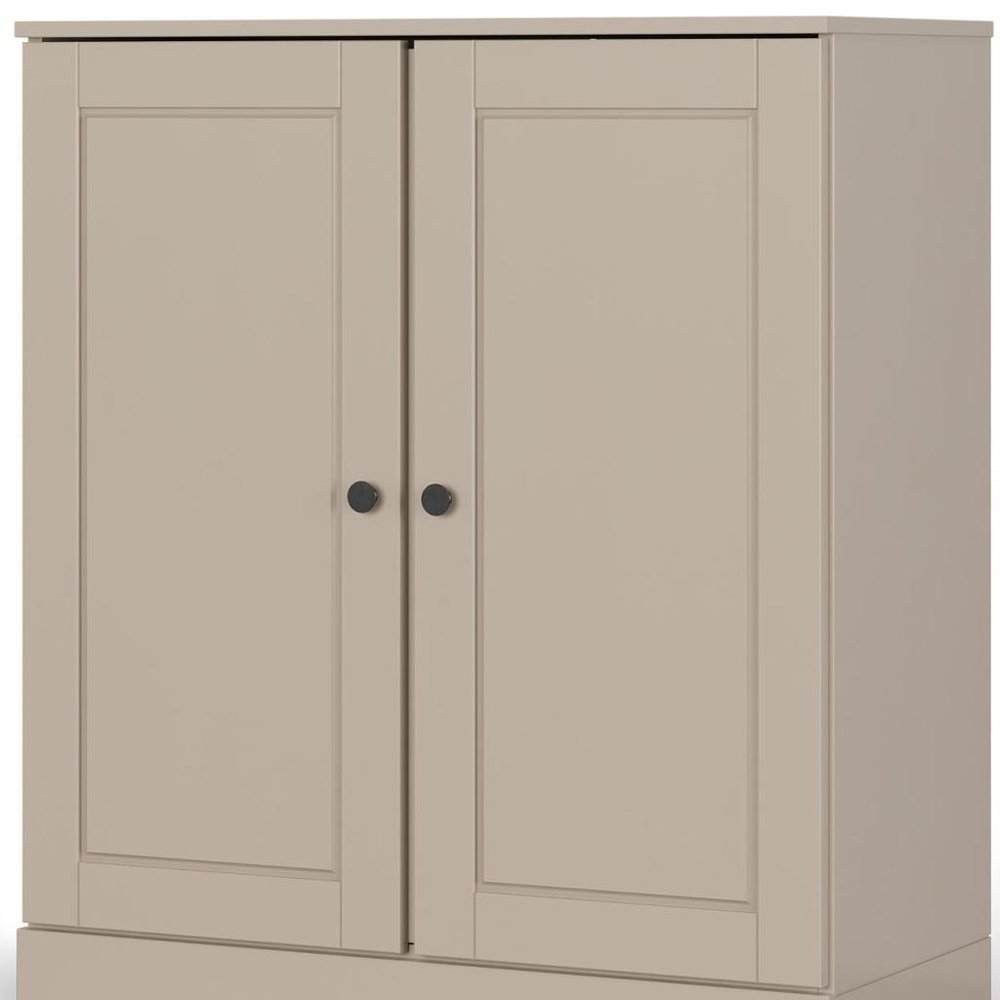 32" Beige Solid Wood Double Door Linen Cabinet