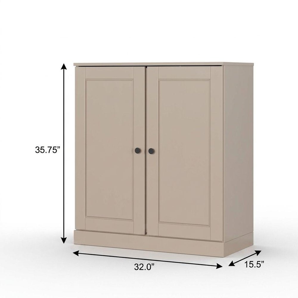 32" Beige Solid Wood Double Door Linen Cabinet HomeRoots