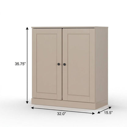 32" Beige Solid Wood Double Door Linen Cabinet HomeRoots