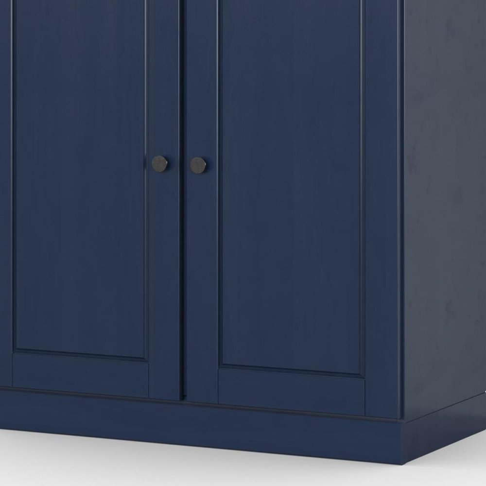 32" Navy Blue Solid Wood Double Door Linen Cabinet