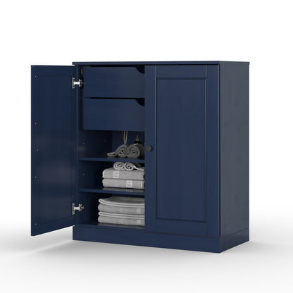 32" Navy Blue Solid Wood Double Door Linen Cabinet