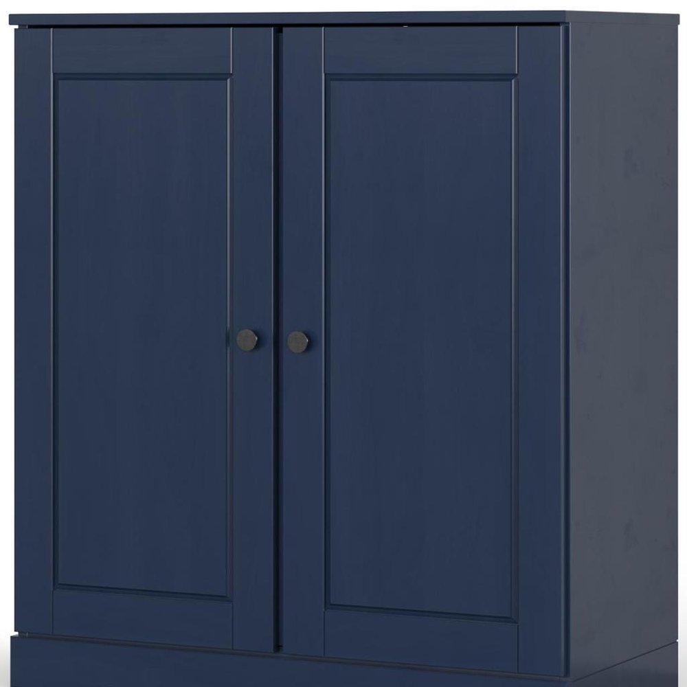 32" Navy Blue Solid Wood Double Door Linen Cabinet — view 3