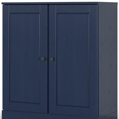 32" Navy Blue Solid Wood Double Door Linen Cabinet