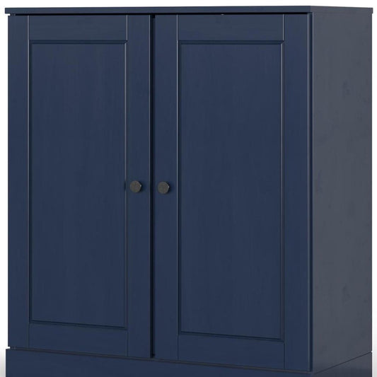 32" Navy Blue Solid Wood Double Door Linen Cabinet