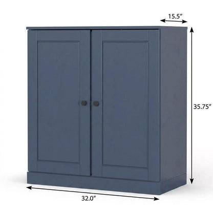 32" French Blue Solid Wood Double Door Linen Cabinet HomeRoots