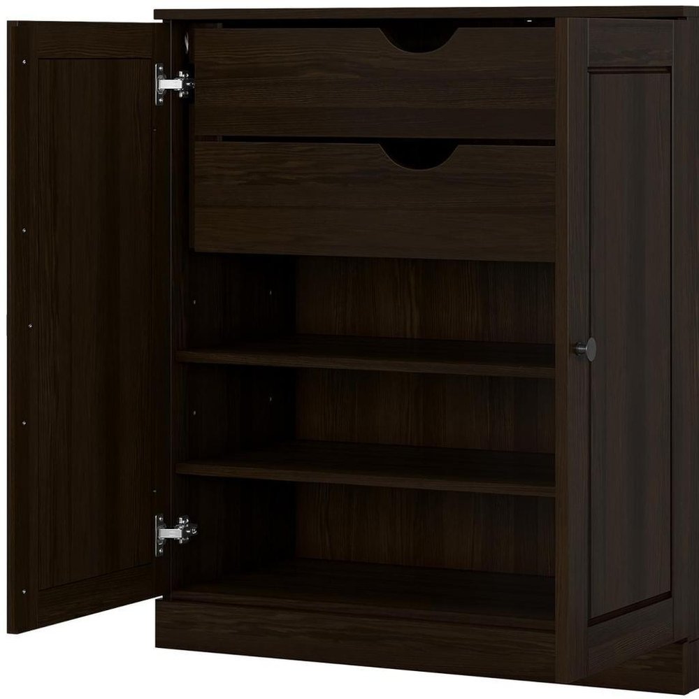 32" Espresso Solid Wood Double Door Linen Cabinet HomeRoots