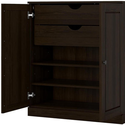 32" Espresso Solid Wood Double Door Linen Cabinet HomeRoots