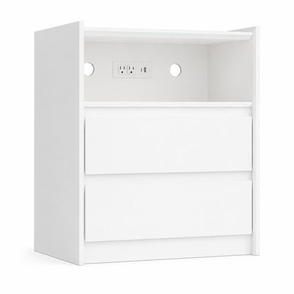 24" White Wood Two Drawer Nightstand with USB Port and Integrated Tech HomeRoots