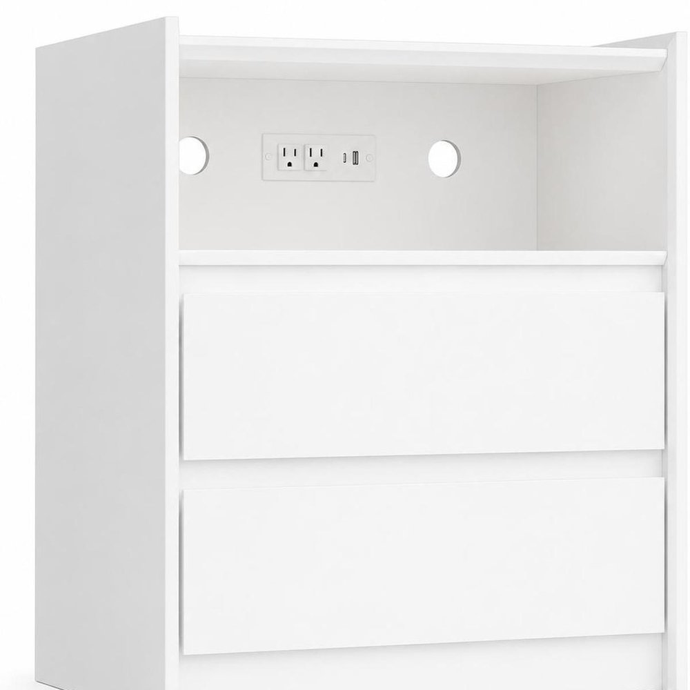 24" White Wood Two Drawer Nightstand with USB Port and Integrated Tech HomeRoots