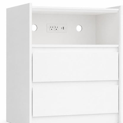 24" White Wood Two Drawer Nightstand with USB Port and Integrated Tech HomeRoots
