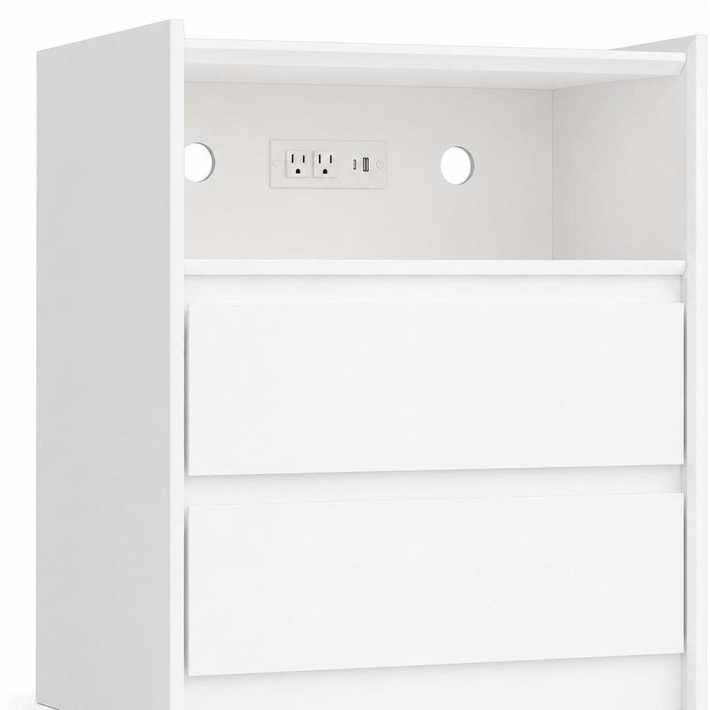 24" White Wood Two Drawer Nightstand with USB Port and Integrated Tech HomeRoots
