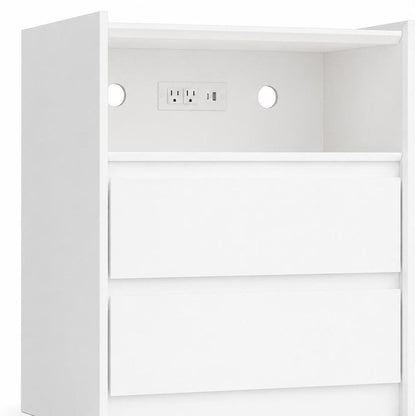 24" White Wood Two Drawer Nightstand with USB Port and Integrated Tech HomeRoots