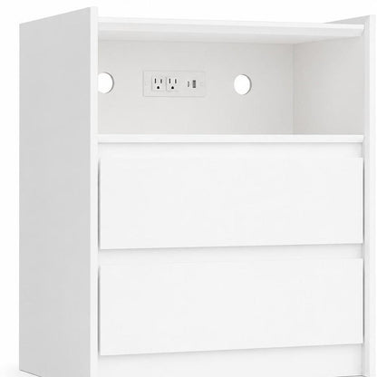 24" White Wood Two Drawer Nightstand with USB Port and Integrated Tech HomeRoots