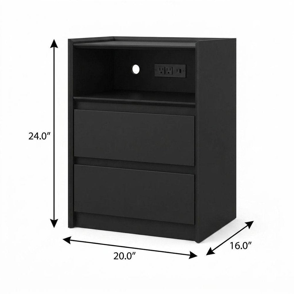 24" White Wood Two Drawer Nightstand with USB Port and Integrated Tech — view 9