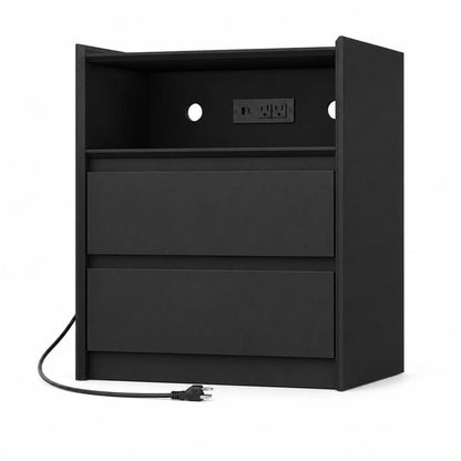 24" White Wood Two Drawer Nightstand with USB Port and Integrated Tech HomeRoots