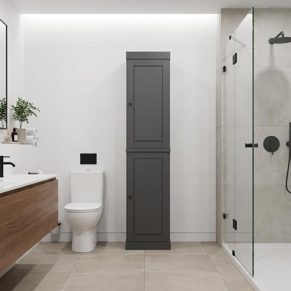 17" Gray Solid Wood Double Door Linen Cabinet