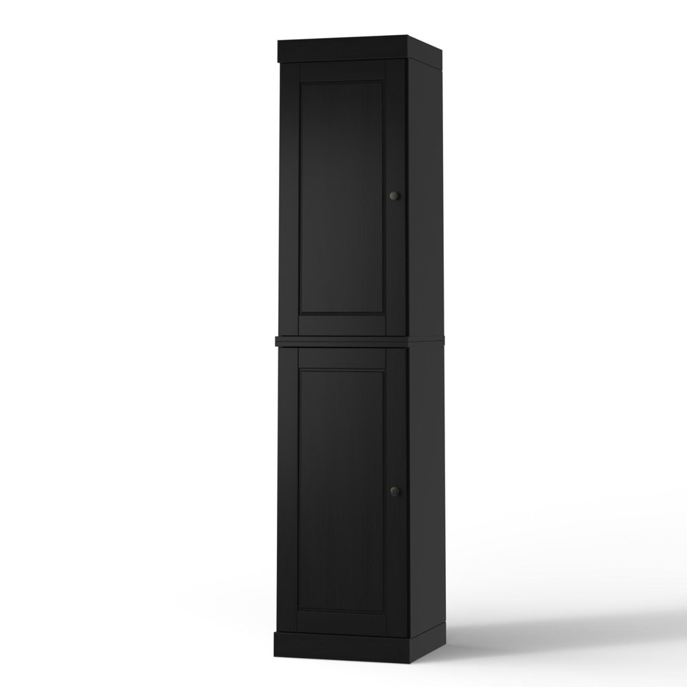 17" Black Solid Wood Double Door Linen Cabinet HomeRoots