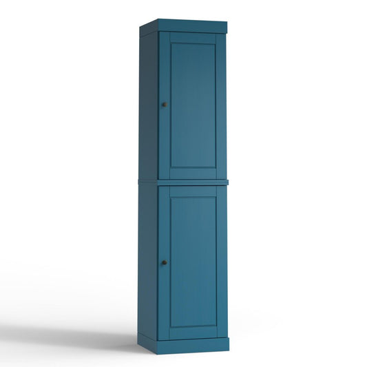 17" Teal Blue Solid Wood Double Door Linen Cabinet