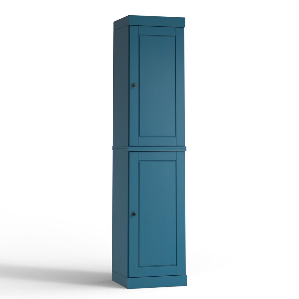 17" Teal Blue Solid Wood Double Door Linen Cabinet HomeRoots