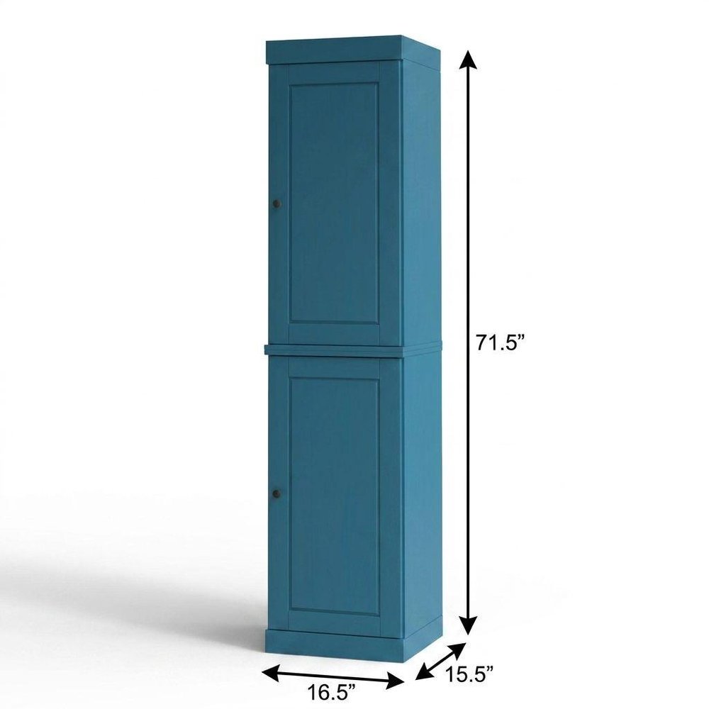 17" Teal Blue Solid Wood Double Door Linen Cabinet HomeRoots