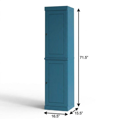 17" Teal Blue Solid Wood Double Door Linen Cabinet HomeRoots