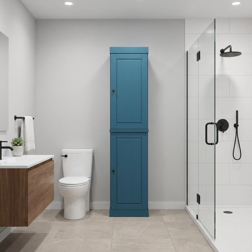 17" Teal Blue Solid Wood Double Door Linen Cabinet — view 5