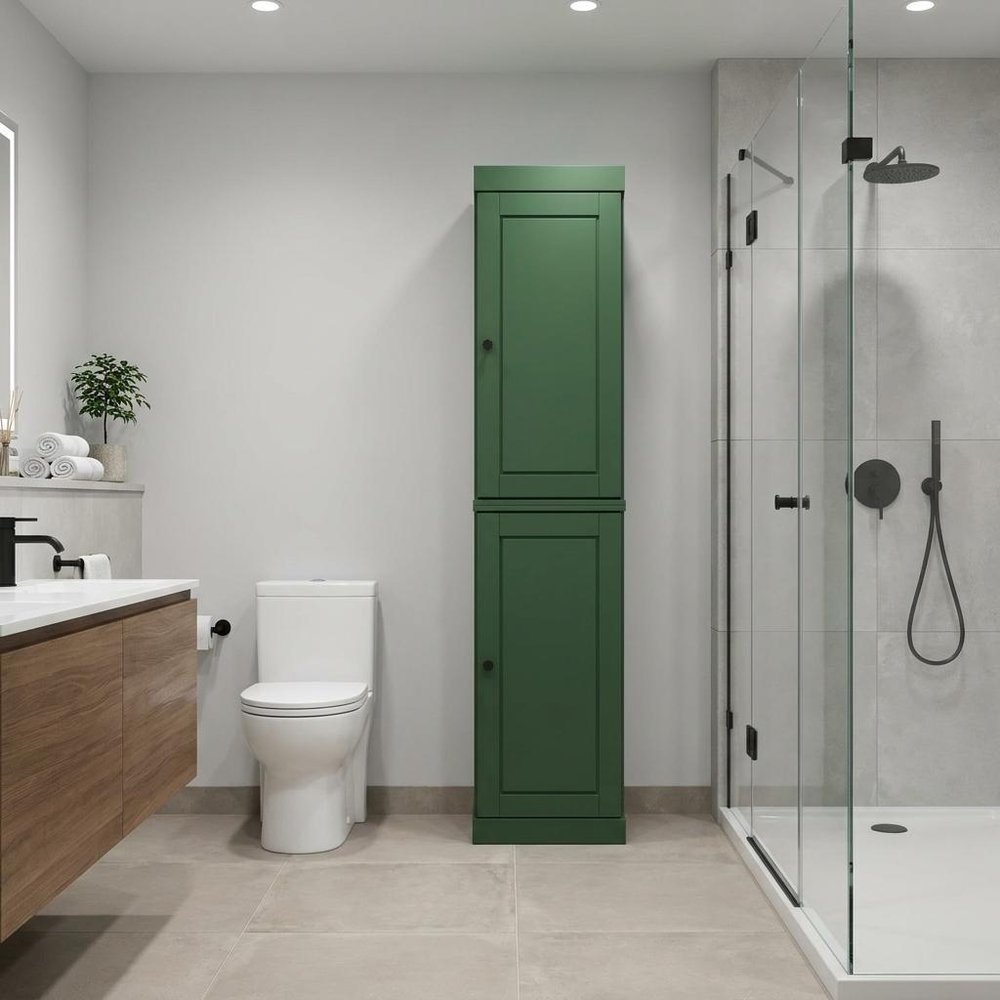 17" Green Solid Wood Double Door Linen Cabinet — view 4