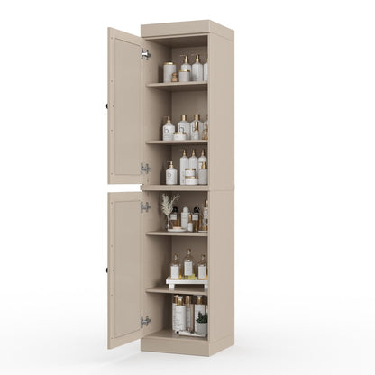 17" Beige Solid Wood Double Door Linen Cabinet