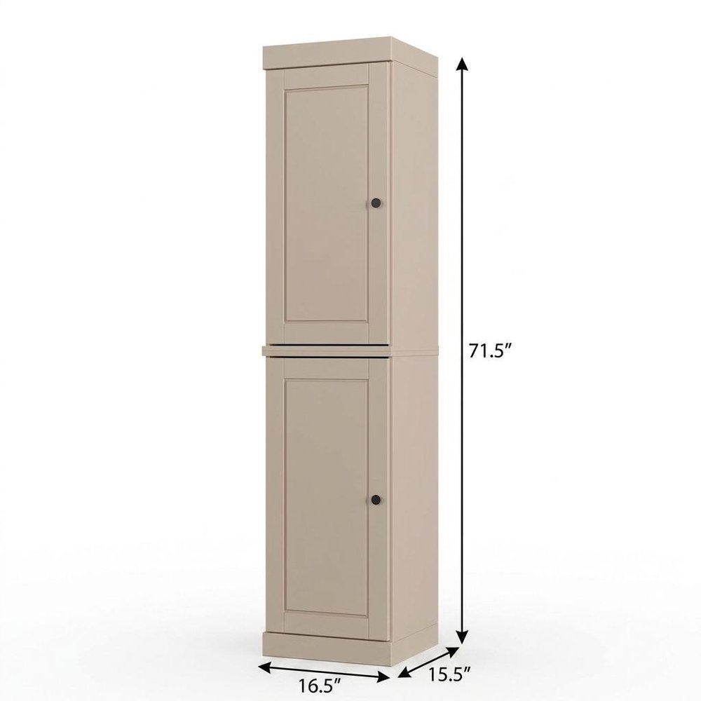 17" Beige Solid Wood Double Door Linen Cabinet — view 4