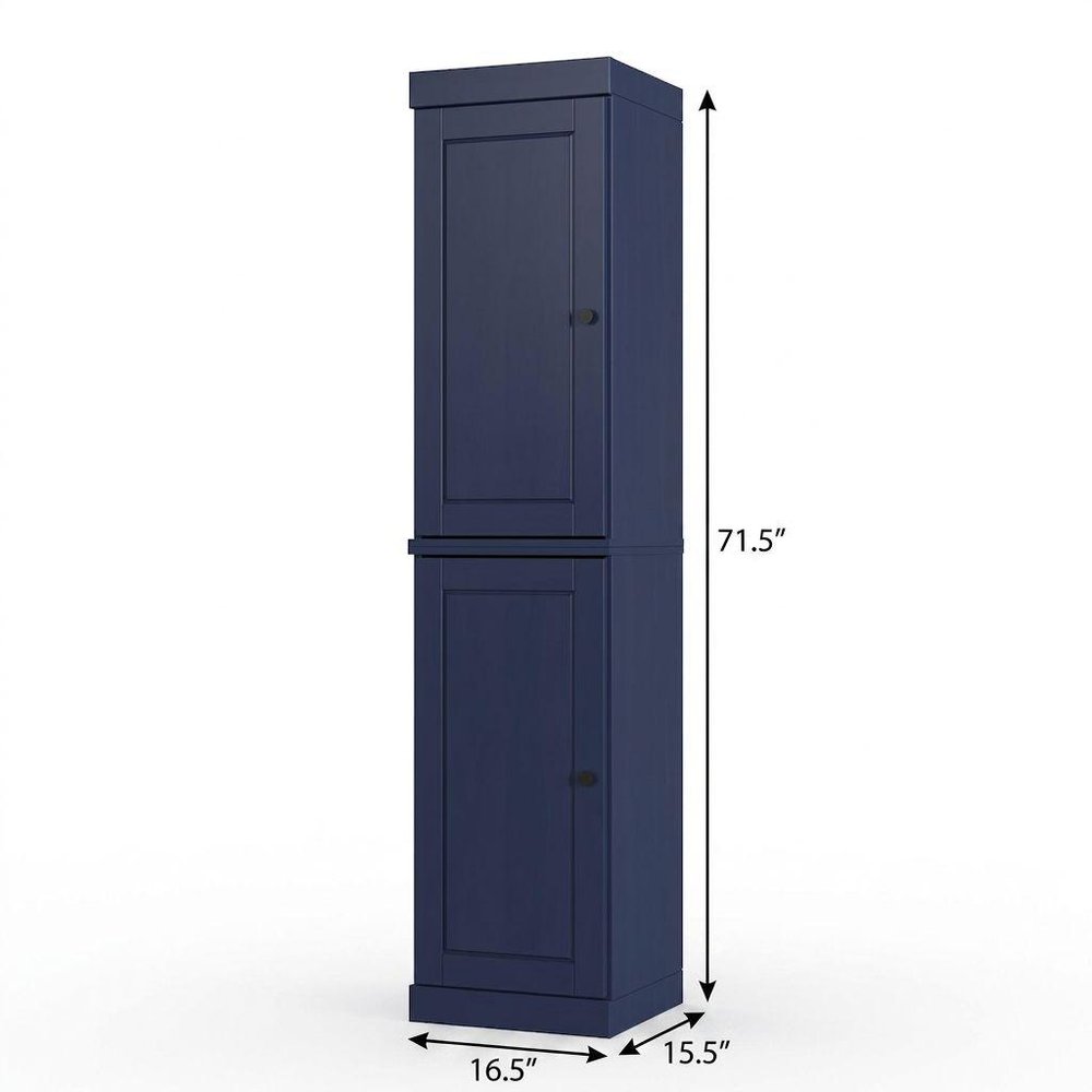 17" Navy Blue Solid Wood Double Door Linen Cabinet HomeRoots