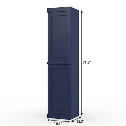 17" Navy Blue Solid Wood Double Door Linen Cabinet HomeRoots