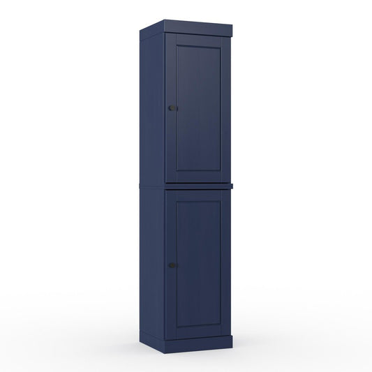 17" Navy Blue Solid Wood Double Door Linen Cabinet