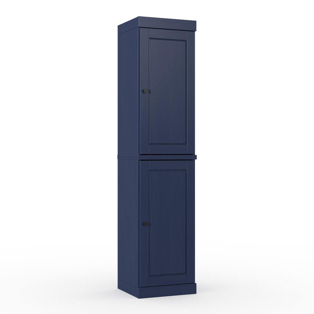 17" Navy Blue Solid Wood Double Door Linen Cabinet — view 2