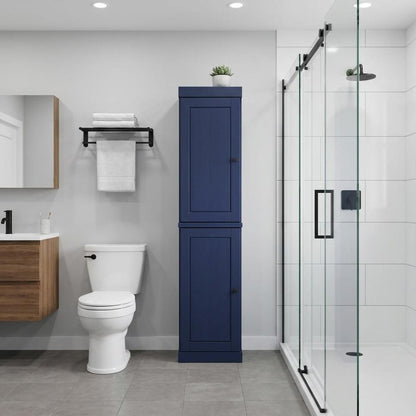 17" Navy Blue Solid Wood Double Door Linen Cabinet HomeRoots