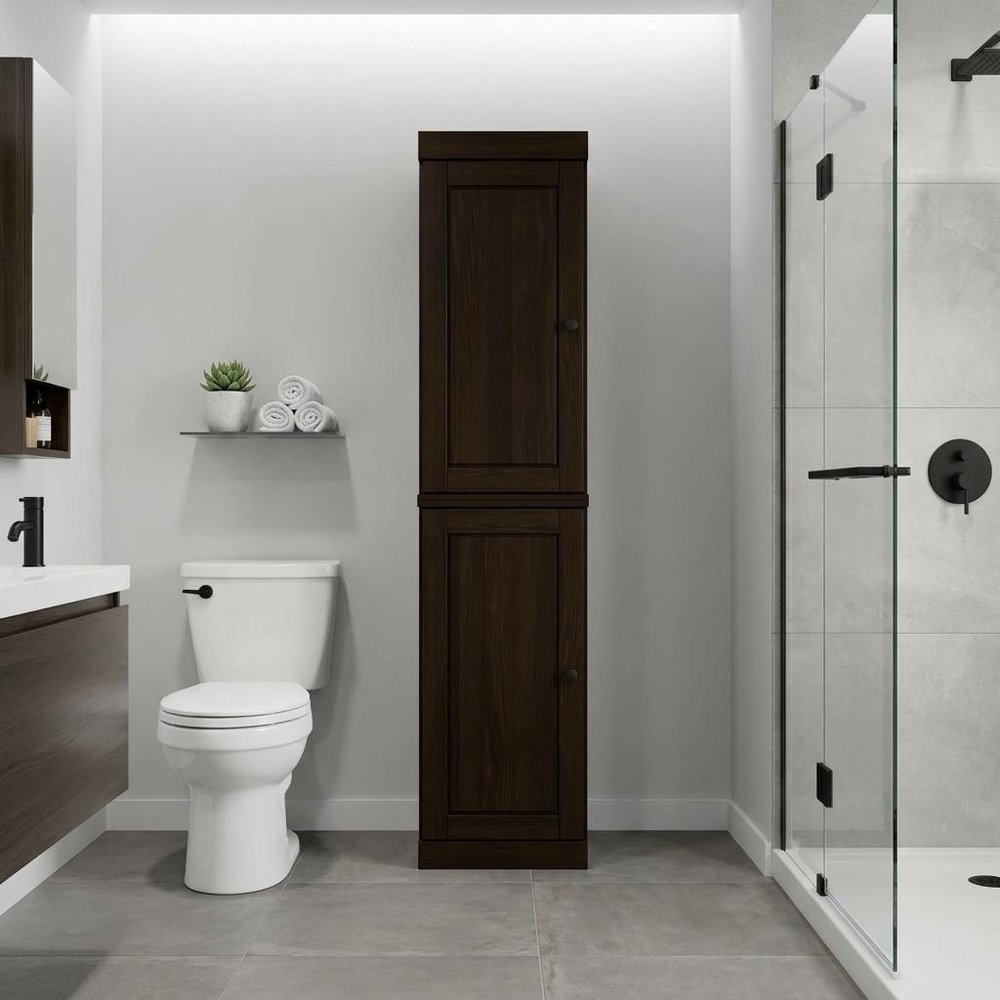 17" Espresso Solid Wood Double Door Linen Cabinet HomeRoots
