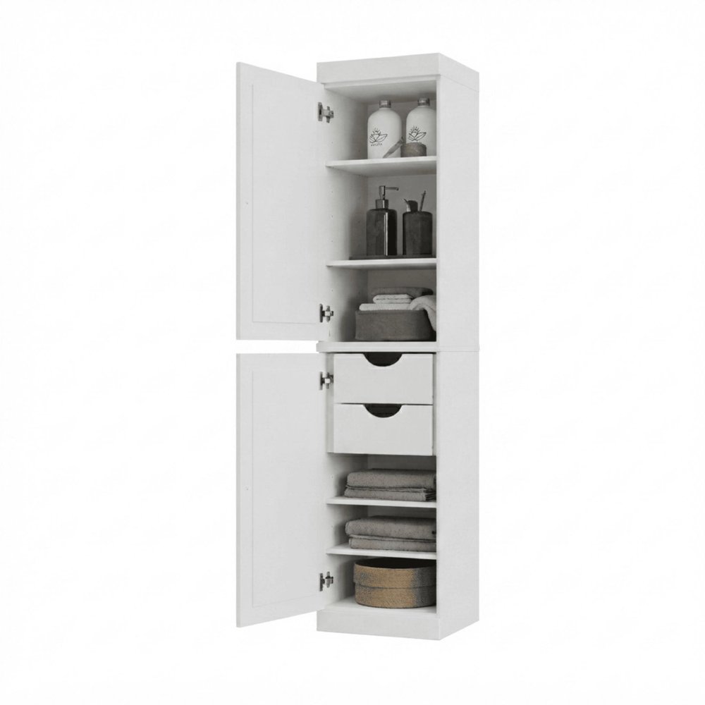 17" White Solid Wood Double Door Linen Cabinet HomeRoots