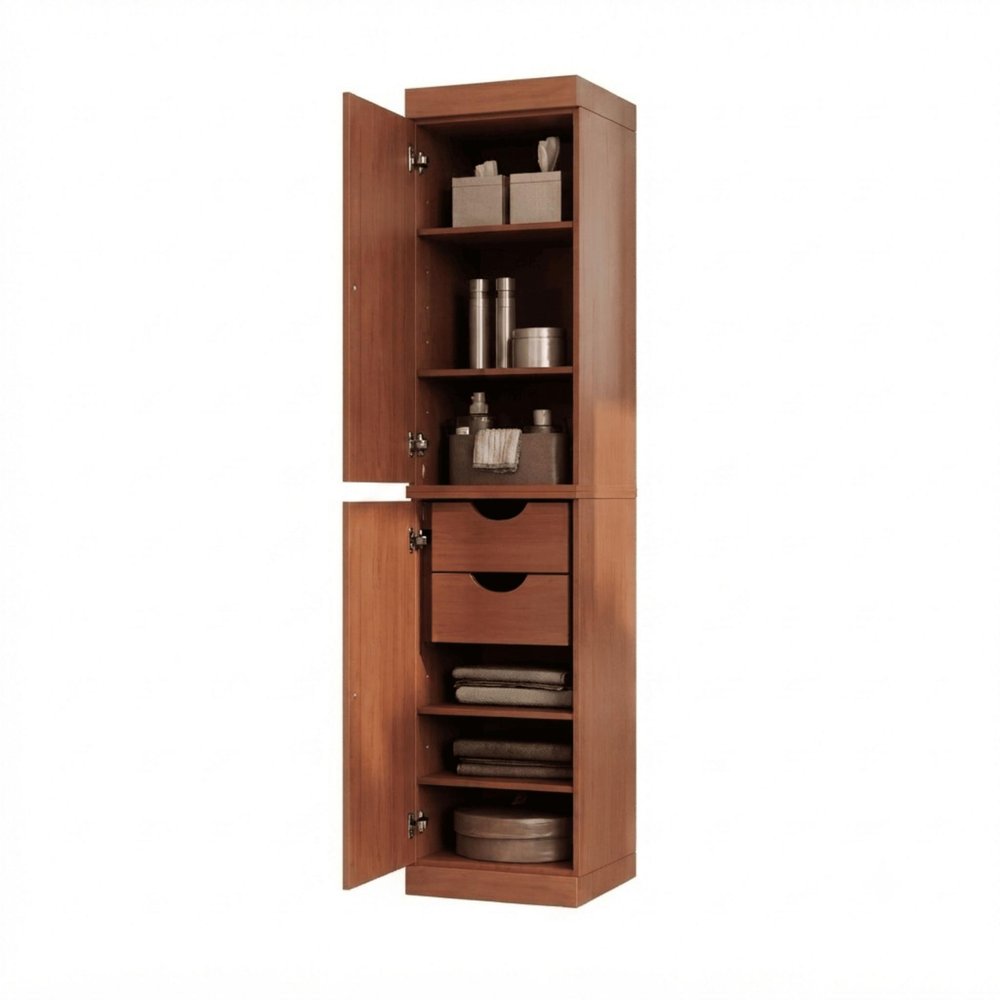 17" Coffee Solid Wood Double Door Linen Cabinet HomeRoots