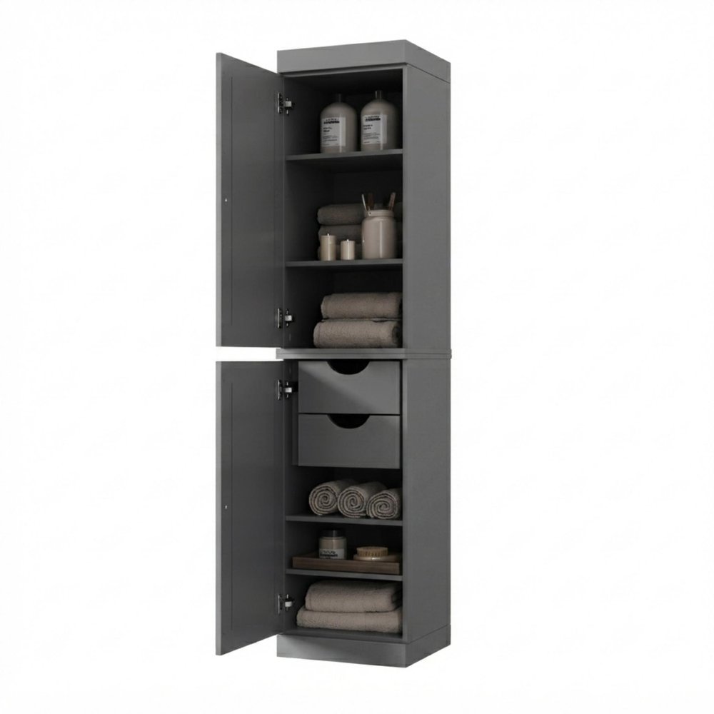 17" Gray Solid Wood Double Door Linen Cabinet HomeRoots