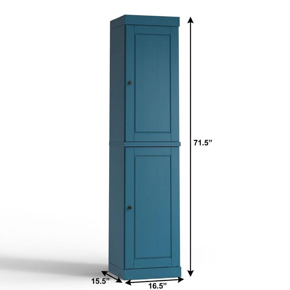 17" Teal Blue Solid Wood Double Door Linen Cabinet HomeRoots