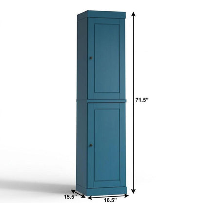 17" Teal Blue Solid Wood Double Door Linen Cabinet HomeRoots