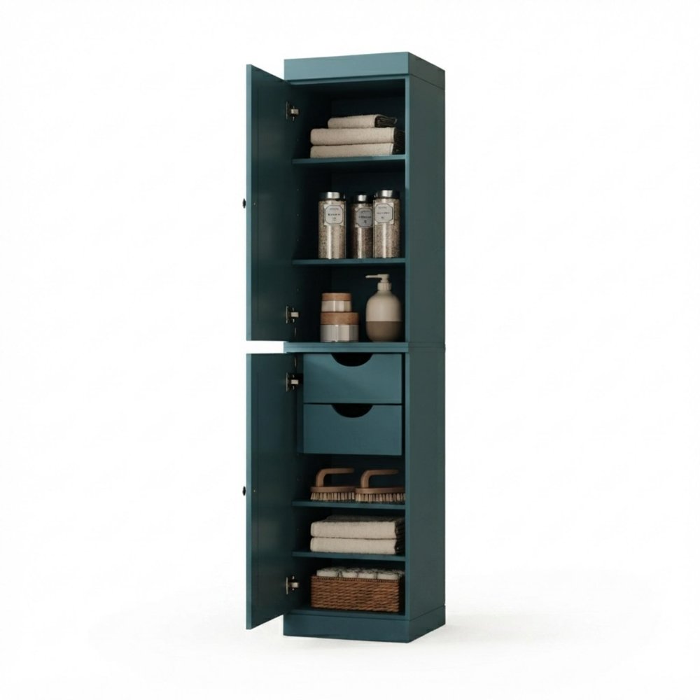 17" Teal Blue Solid Wood Double Door Linen Cabinet — view 6