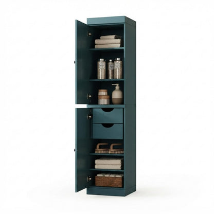 17" Teal Blue Solid Wood Double Door Linen Cabinet HomeRoots