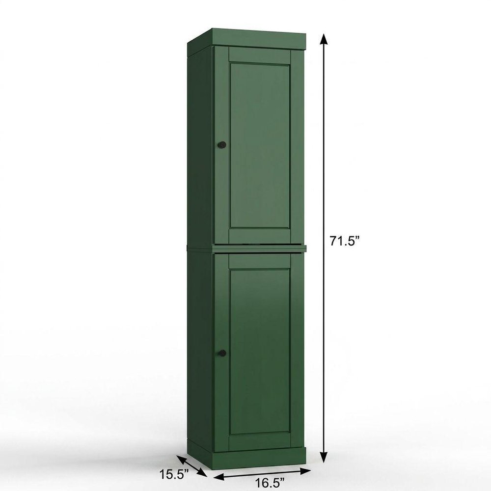 17" Green Solid Wood Double Door Linen Cabinet