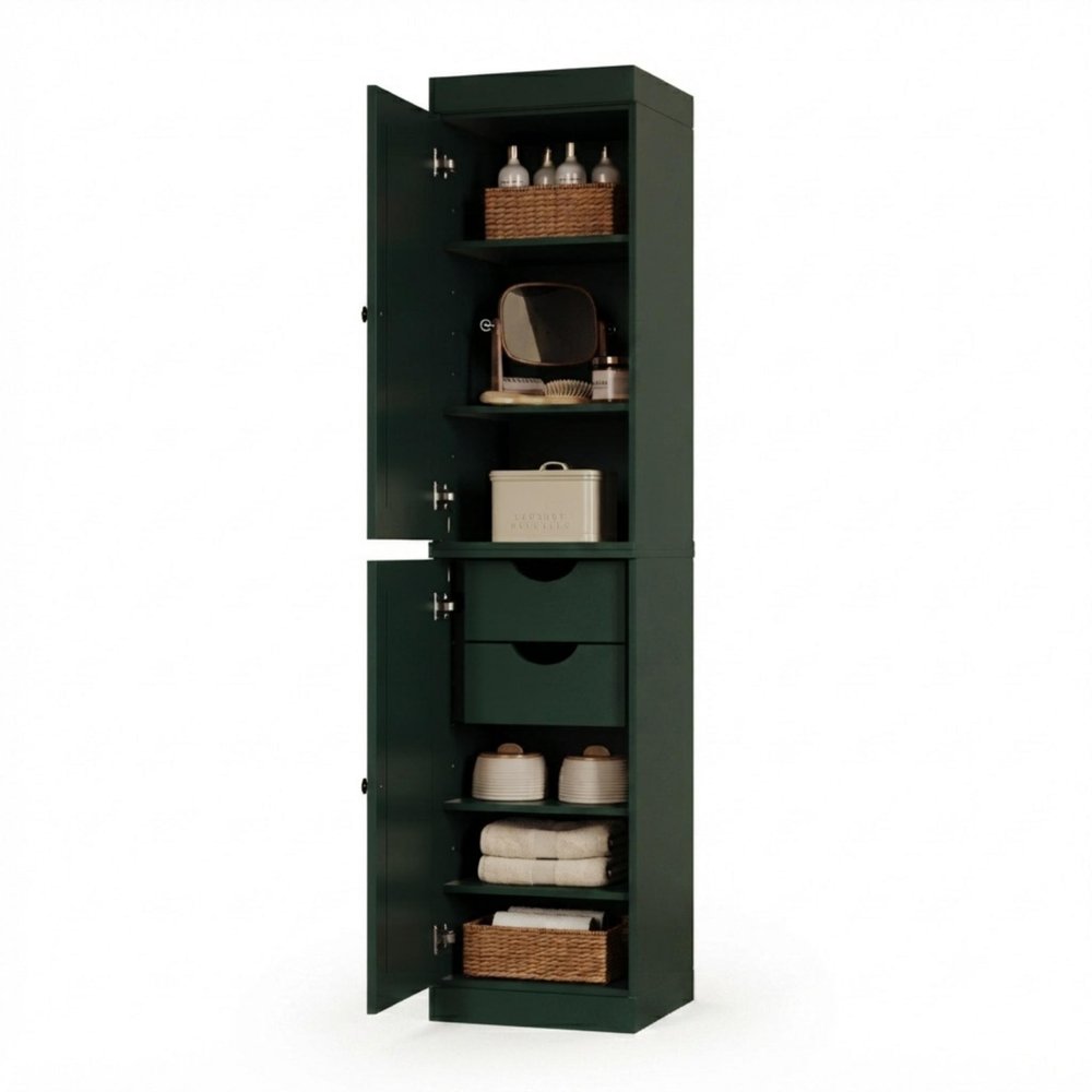 17" Green Solid Wood Double Door Linen Cabinet HomeRoots