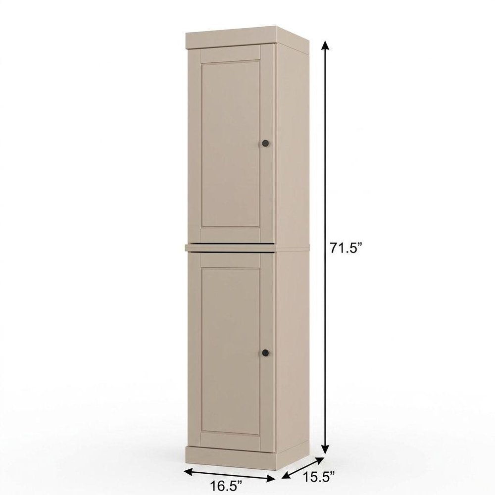 17" Beige Solid Wood Double Door Linen Cabinet HomeRoots